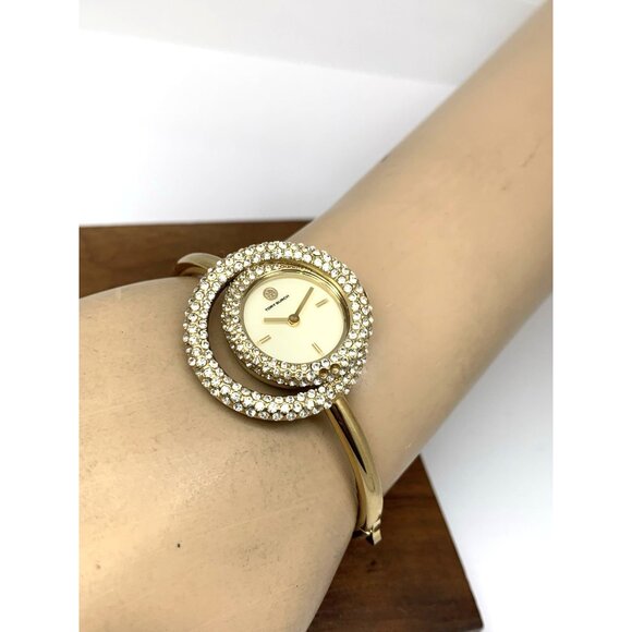 Tory Burch Women's Watch TBW7026 Cream Dial Quartz Bangle Swirl Gems Gold Steel - Picture 7 of 15